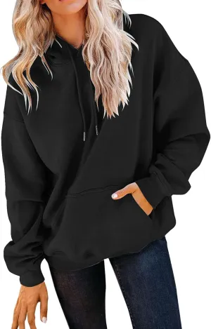Women's Fall Casual Hoodies Solid Long Sleeve Drawstring Hooded Chunky Warm Pullovers Oversized Exercise Sweatshirt