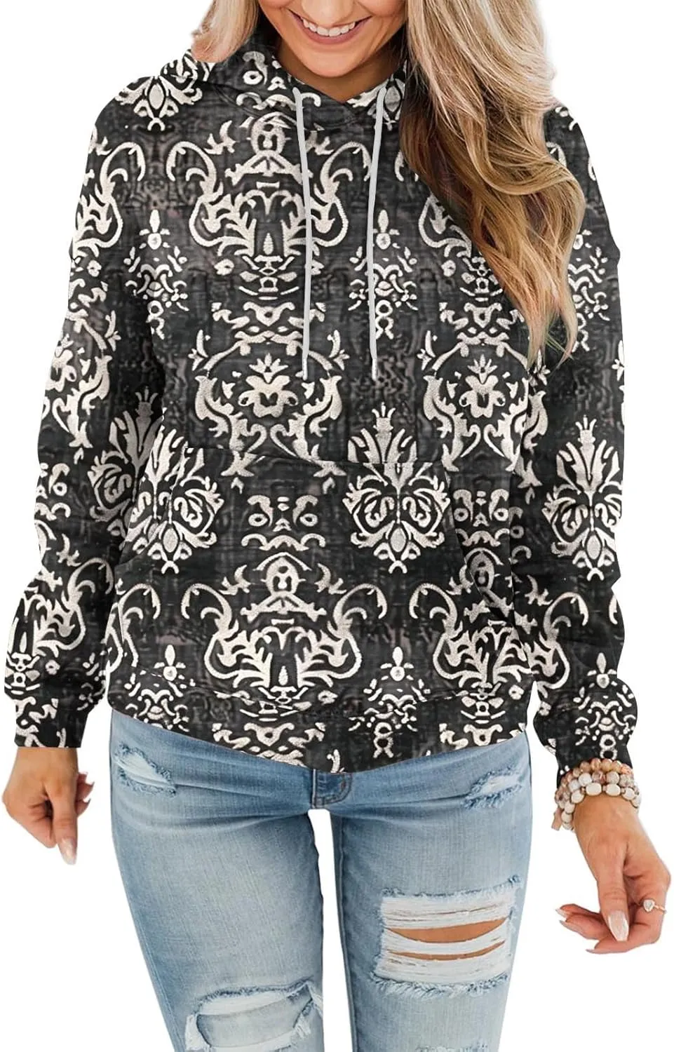 Women's Fall Casual Oversized Hoodies Trendy Long Sleeve Sweatshirts Graphic Print Pullover Lightweight Tops