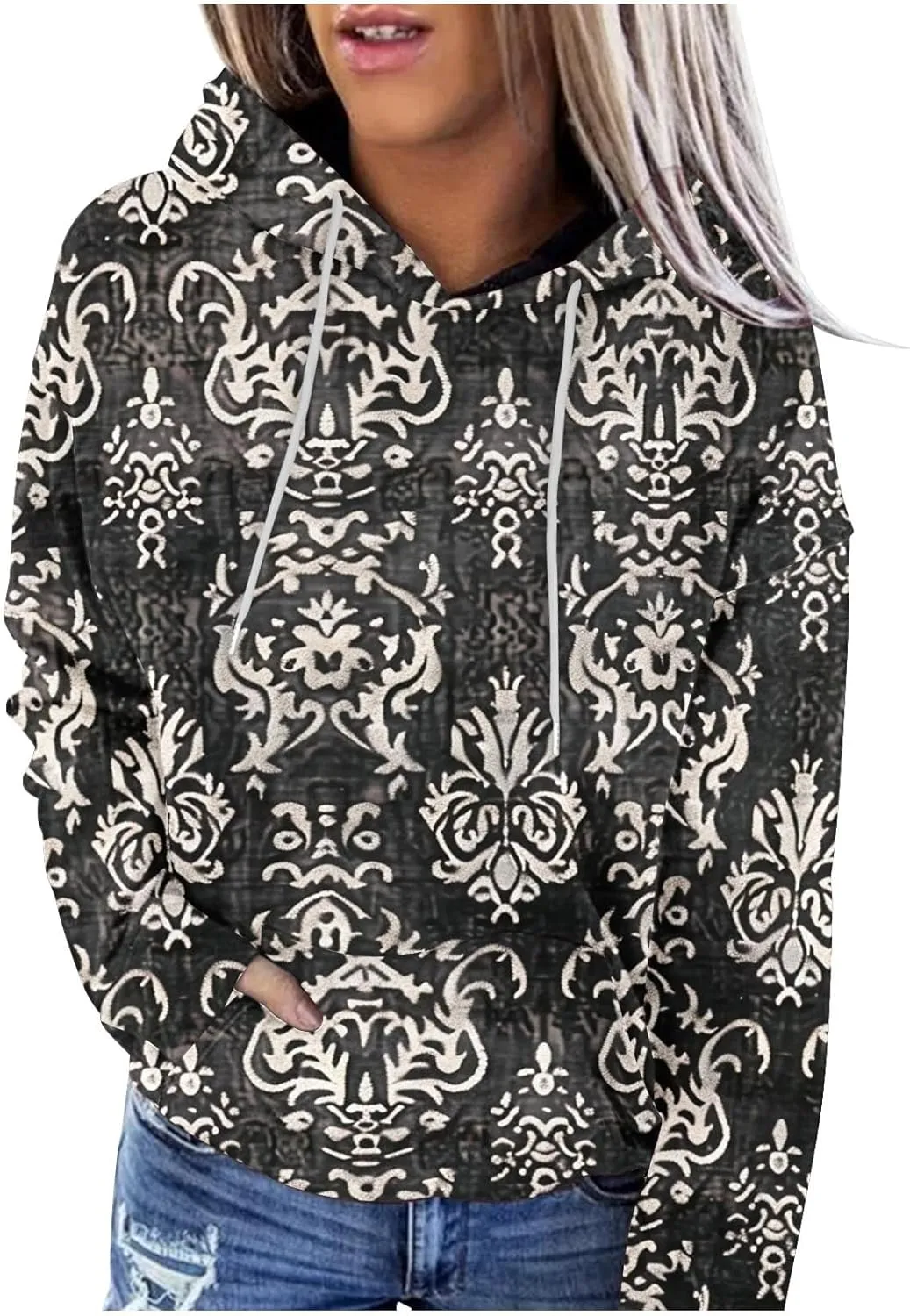 Women's Fall Casual Oversized Hoodies Trendy Long Sleeve Sweatshirts Graphic Print Pullover Lightweight Tops