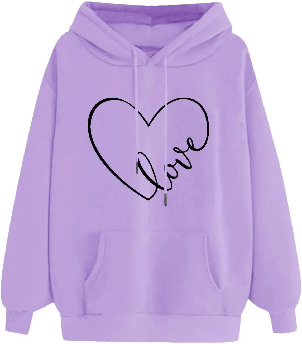 Women's Fashion Hoodies & Sweatshirts Long Sleeve Heart Graphic Tee Shirts Causal Drawstring Hoodies Vacation Outfits
