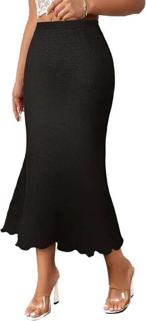 Womens Fishtail Skirts Knit Pencil Skirt for Women Tummy Control High Waisted Midi Skirts Bodycon Mermaid Skirt Elegant Dress