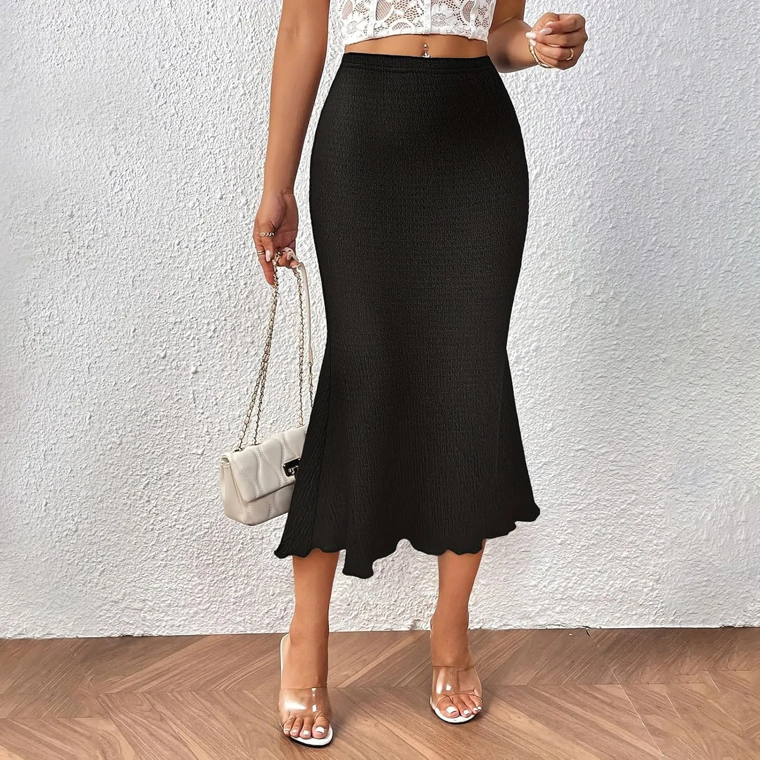 Womens Fishtail Skirts Knit Pencil Skirt for Women Tummy Control High Waisted Midi Skirts Bodycon Mermaid Skirt Elegant Dress