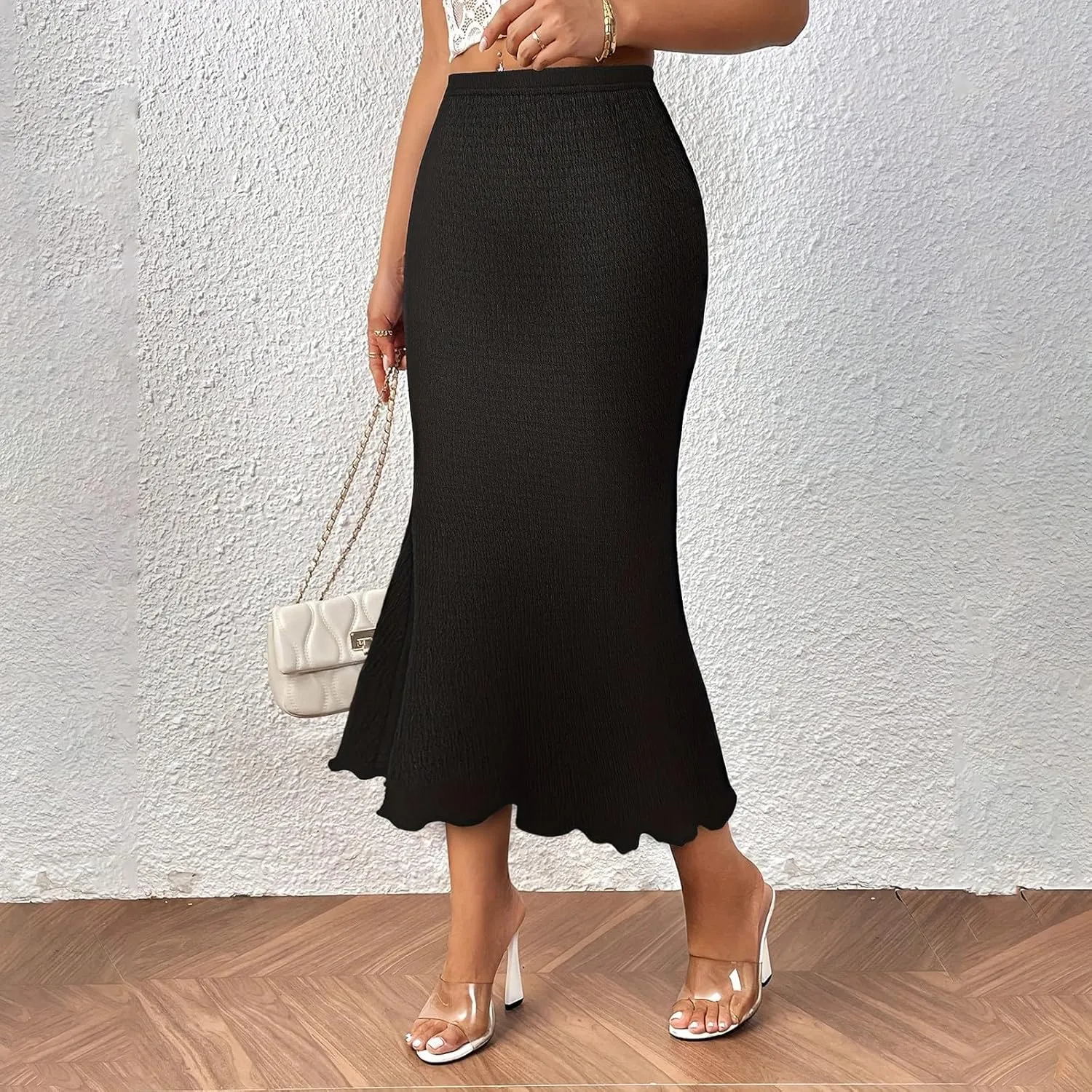 Womens Fishtail Skirts Knit Pencil Skirt for Women Tummy Control High Waisted Midi Skirts Bodycon Mermaid Skirt Elegant Dress