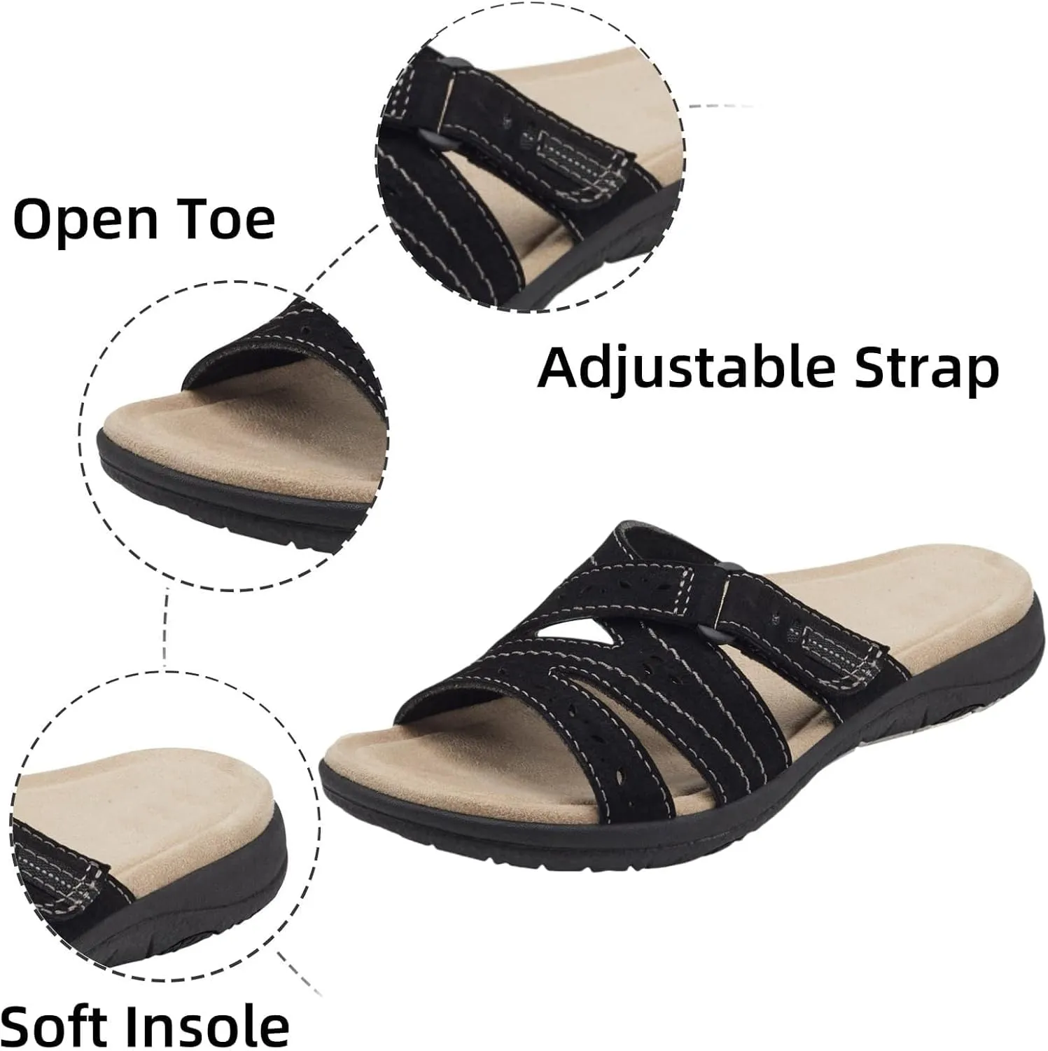 Womens Flat Sandals Comfort Plantar Fasciitis Soft Cushion Slippers With Adjustable Straps Breathable Slip on Comfortable Walking Shoe Summer Arch Support Orthopedic Sandals