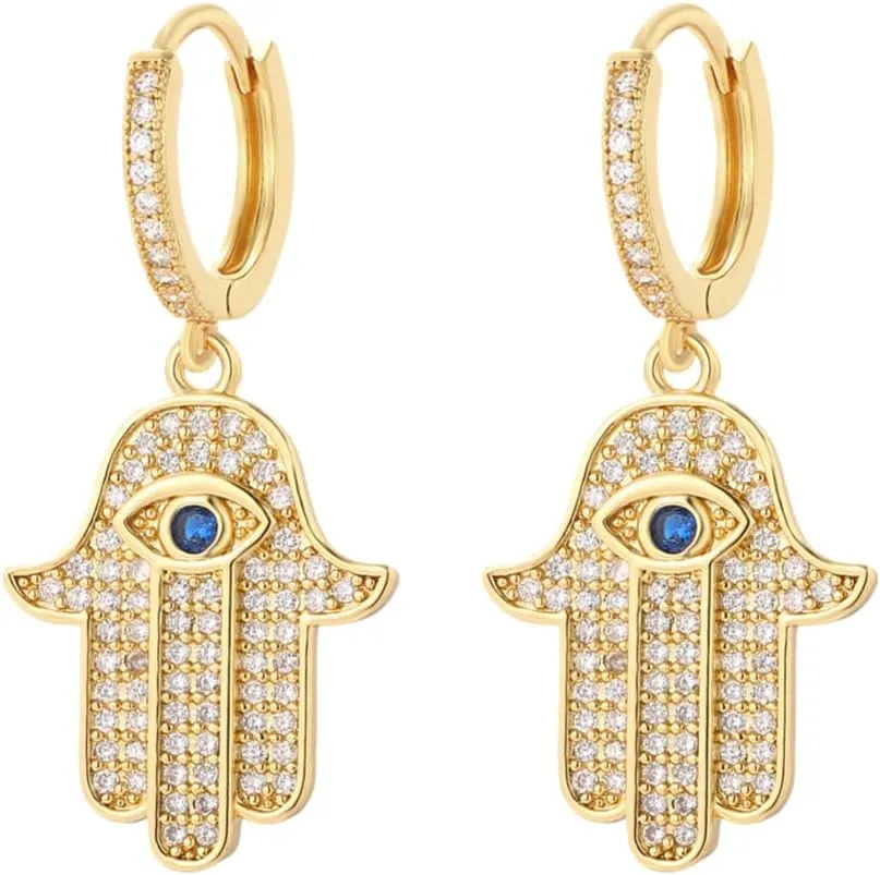 Women's Gold-Plated Pave CZ Huggie Hoop Earrings with Radiant Heart & Flame Dangle Charm - ER22060G8