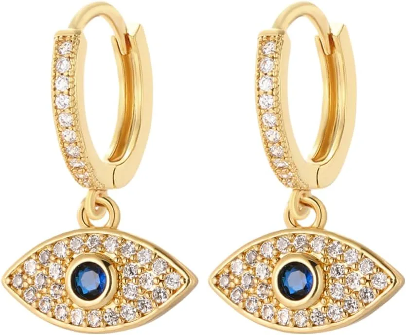 Women's Gold-Plated Pave CZ Huggie Hoop Earrings with Radiant Heart & Flame Dangle Charm - ER22060G9