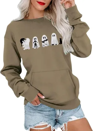 Womens Halooween Sweatshirt Regular Fit Cute Graphic Long Sleeve Crewneck Pullover Tunics Casual Fall Lightweight Top