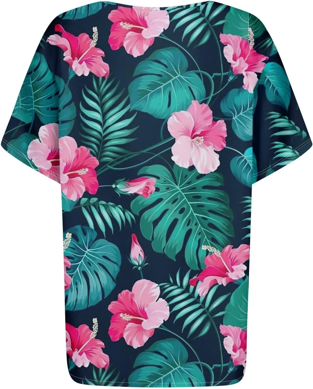 Womens Hawaiian Shirt Palm Trees Beach Graphic Tee Tops Summer Vacation Short Sleeve Tshirt Tops Casual V Neck