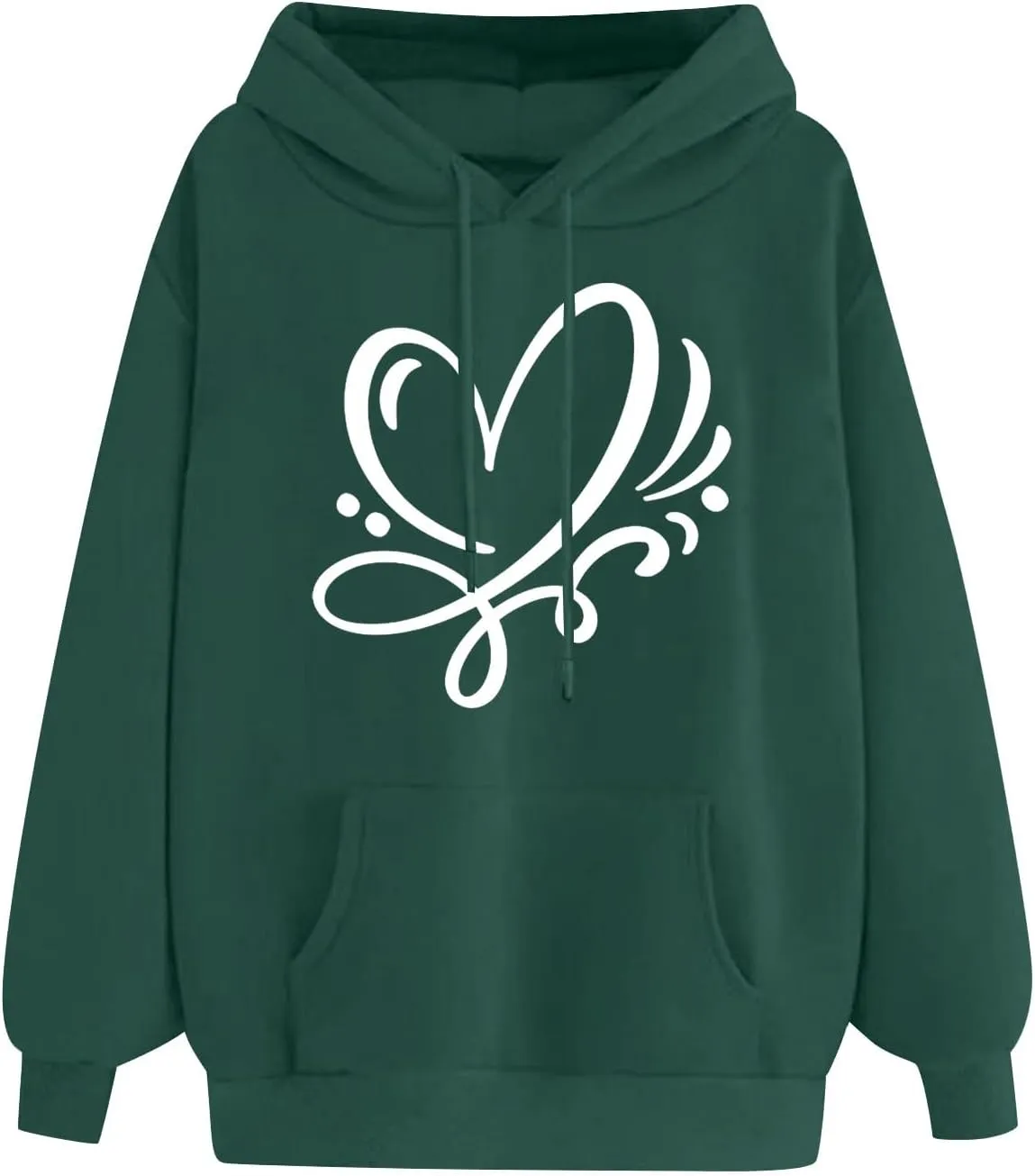 Women's Hoodies Pullover Cute Heart Sweatshirts Casual Long Sleeve Tops Kangaroo Pocket Sweatshirt for Teen Girl