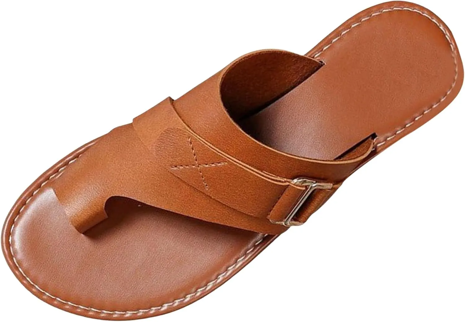 Women's Orthopedic Bunion Correction Leather Sandals Flip Flops Toe Ring Slip On Slide Flat Dressy Loop Strap on Slippers Ankle Breathable Arch Support Wide Width Wedge Comfort Casual Slides