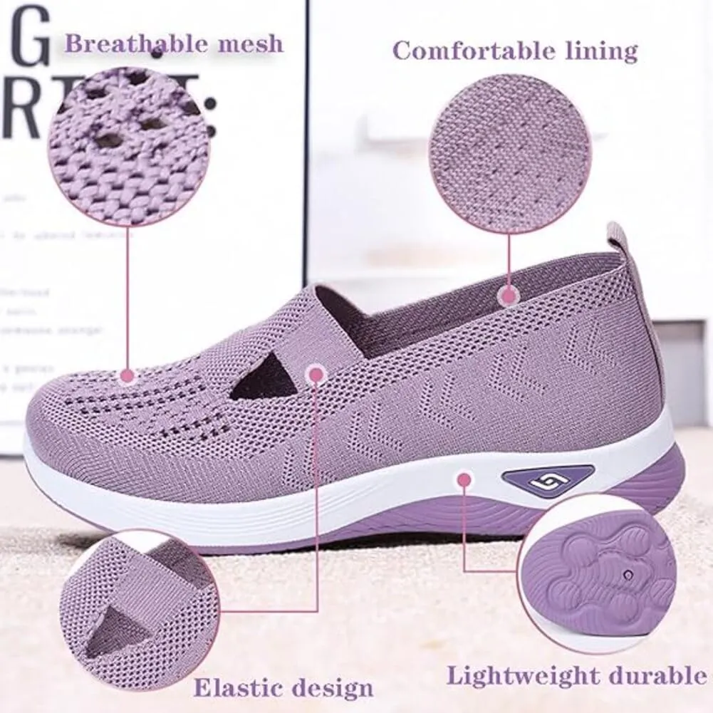 Women's Orthopedic Slip-On Sneakers Breathable Woven Diabetic Shoes with Arch Support,Soft Foam Cushion Hands-Free Design for Walking Comfort