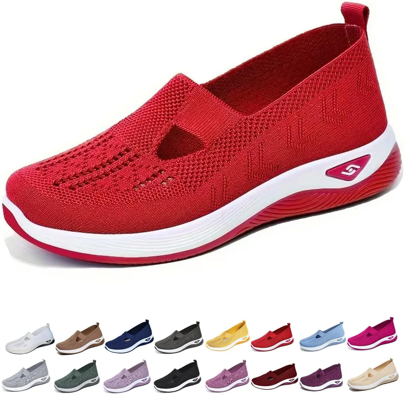 Women's Orthopedic Slip-On Sneakers Breathable Woven Diabetic Shoes with Arch Support,Soft Foam Cushion Hands-Free Design for Walking Comfort