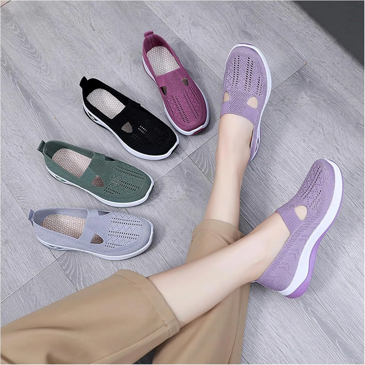 Women's Orthopedic Slip-On Sneakers Breathable Woven Diabetic Shoes with Arch Support,Soft Foam Cushion Hands-Free Design for Walking Comfort
