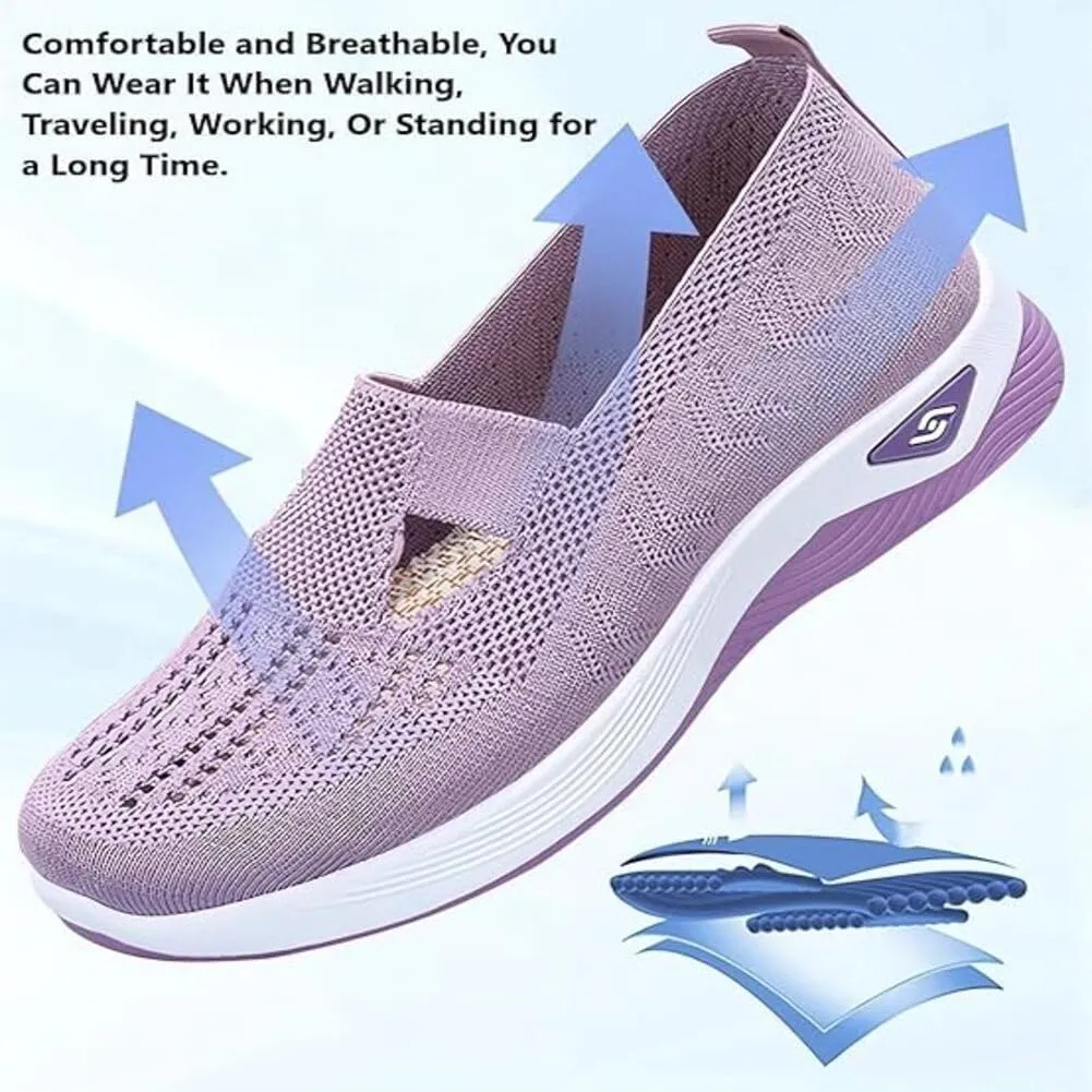 Women's Orthopedic Slip-On Sneakers Breathable Woven Diabetic Shoes with Arch Support,Soft Foam Cushion Hands-Free Design for Walking Comfort