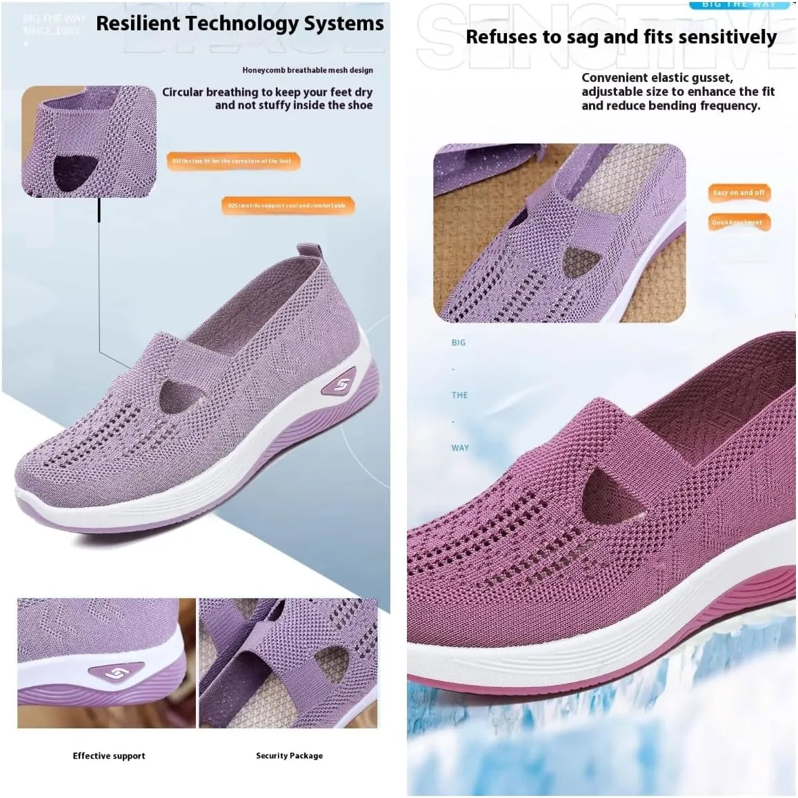 Women's Orthopedic Slip-On Sneakers Breathable Woven Diabetic Shoes with Arch Support,Soft Foam Cushion Hands-Free Design for Walking Comfort