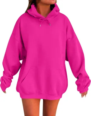 Womens Oversized Hoodies Long Sleeve Pocket Drop Shoulder Pullovers Top Solid Basic Loose Hoodie Sweatshirt