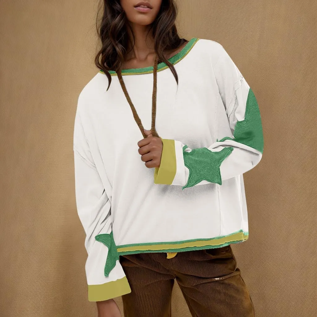 Womens Oversized Sweatshirts Fashion Y2k Tops Casual Crewneck Patchwork Pattern Pullover Shirt 2024 Streetwear