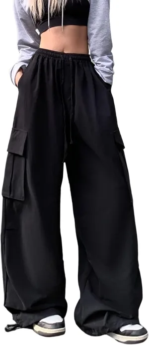 Women's Pants Y2k Cargo Gothic Baggy High Waisted Trousers Harajuku Streetwear Parachute Pants for Men