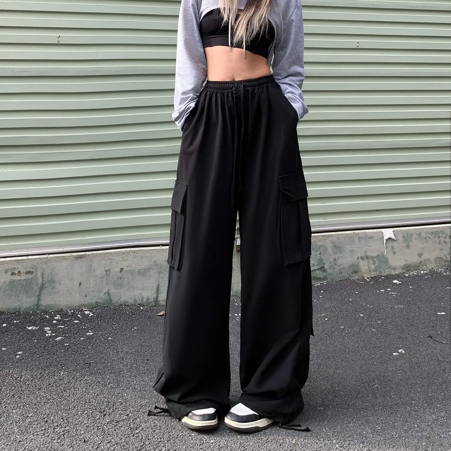 Women's Pants Y2k Cargo Gothic Baggy High Waisted Trousers Harajuku Streetwear Parachute Pants for Men