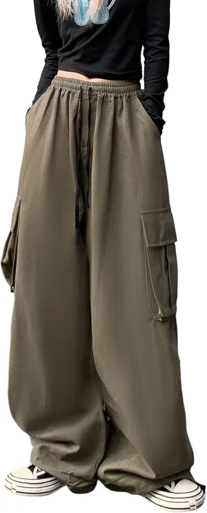 Women's Pants Y2k Cargo Gothic Baggy High Waisted Trousers Harajuku Streetwear Parachute Pants for Men