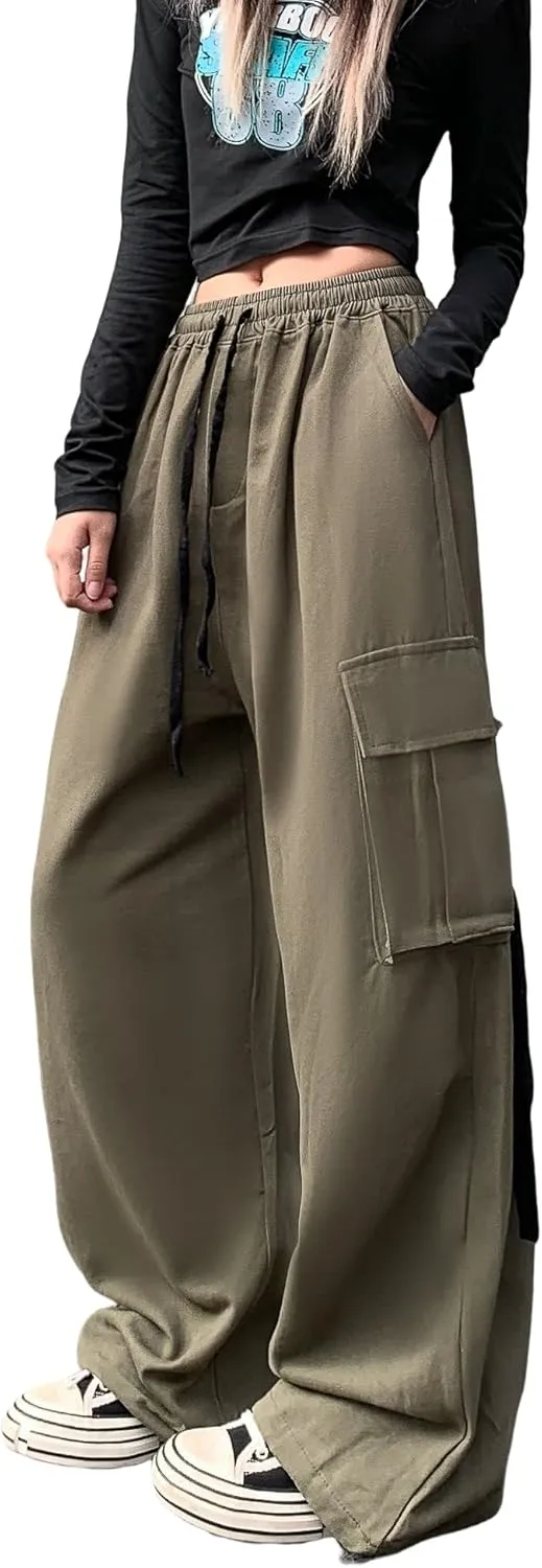 Women's Pants Y2k Cargo Gothic Baggy High Waisted Trousers Harajuku Streetwear Parachute Pants for Men