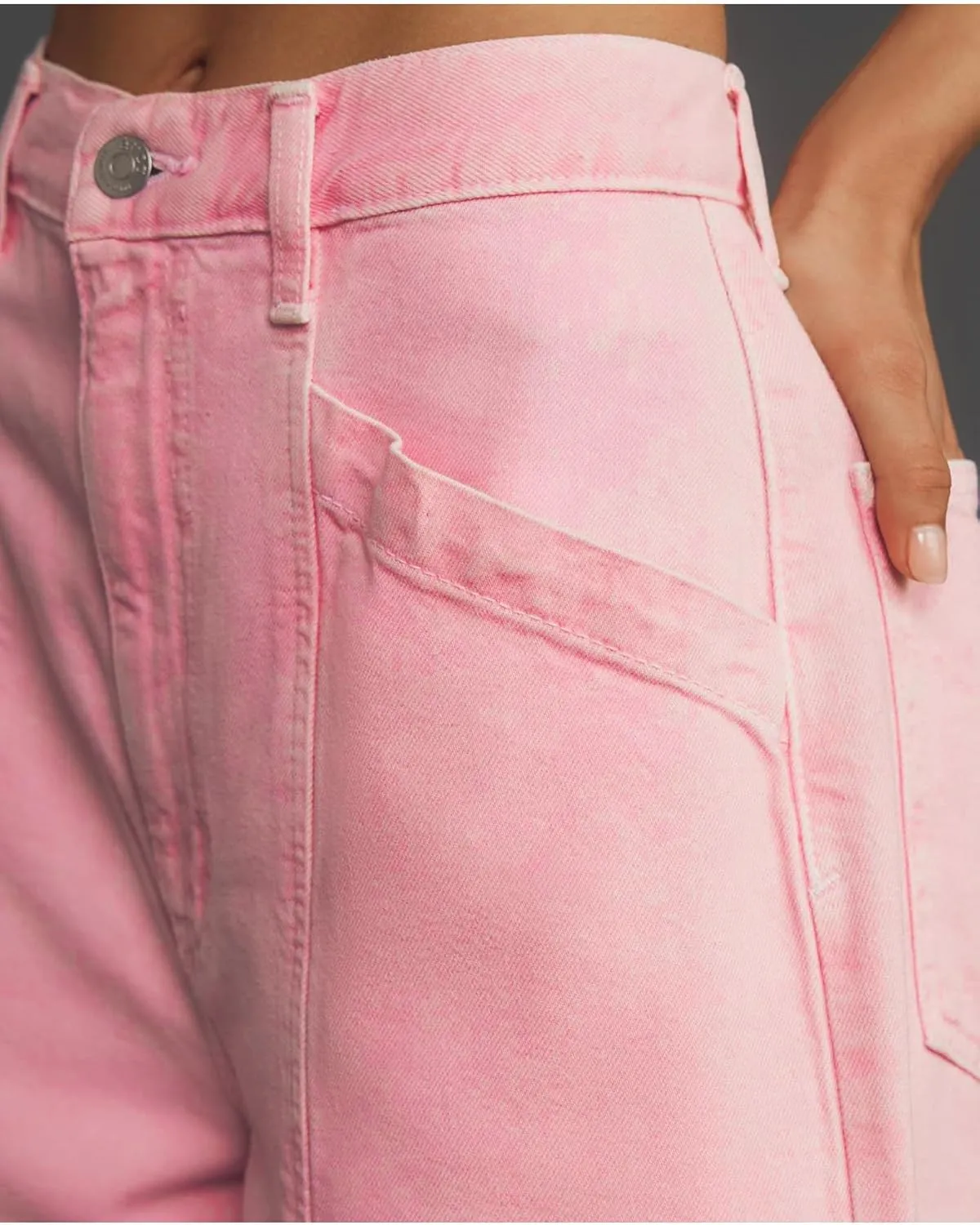 Women's Pink Barrel Jeans High Rise Wide Leg Tapered Jeans Baggy Boyfriend Pants with Pockets