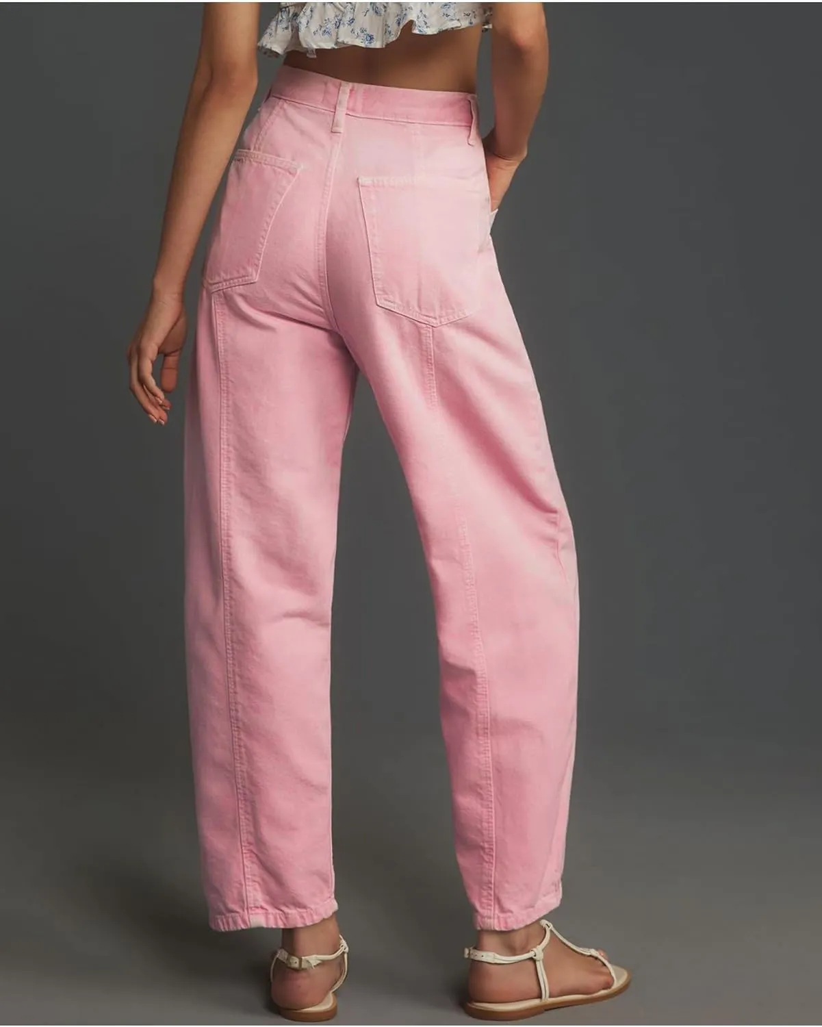Women's Pink Barrel Jeans High Rise Wide Leg Tapered Jeans Baggy Boyfriend Pants with Pockets
