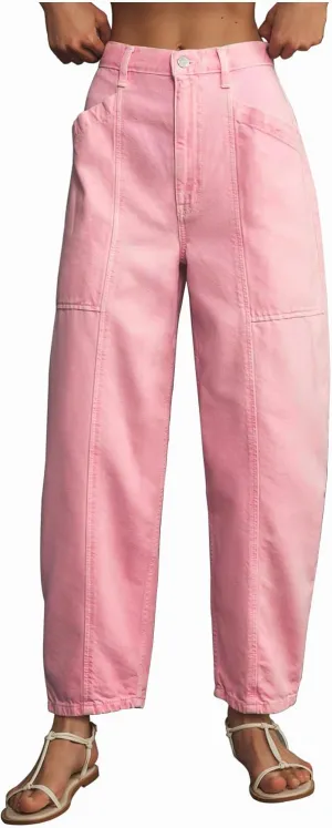 Women's Pink Barrel Jeans High Rise Wide Leg Tapered Jeans Baggy Boyfriend Pants with Pockets