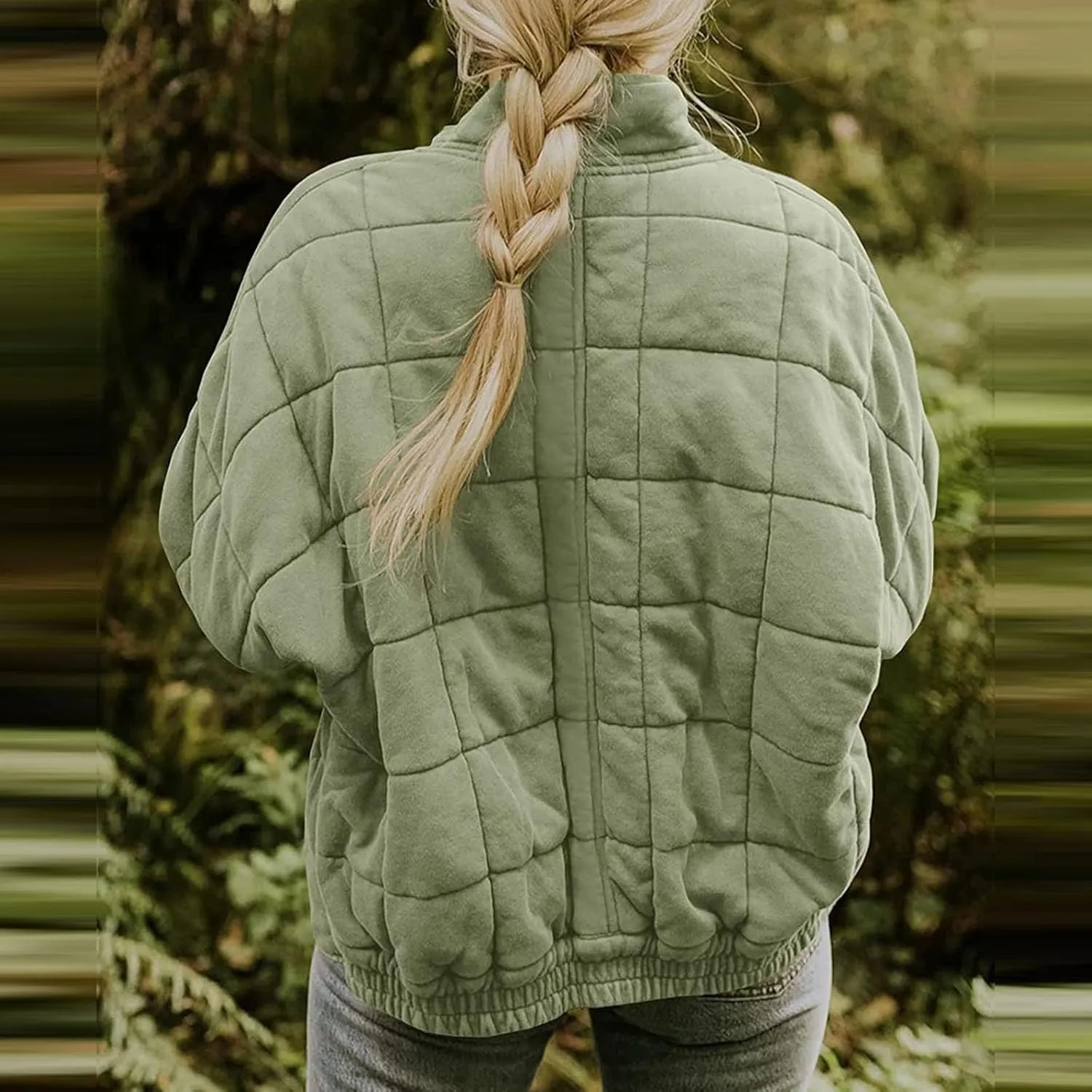Women's Quilted Puffer Jacket Zip Up Oversized Lightweight Stand Collar Padded Down Coat Winter Loose Warm Outerwear