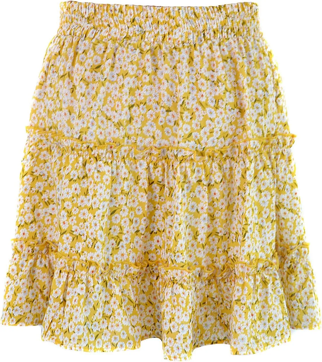 Women's Skirts for Summer 2025 Trendy Ruffle Hem Drawstring High Elastic Waist Boha Floral Print Pleated Beach Skirts