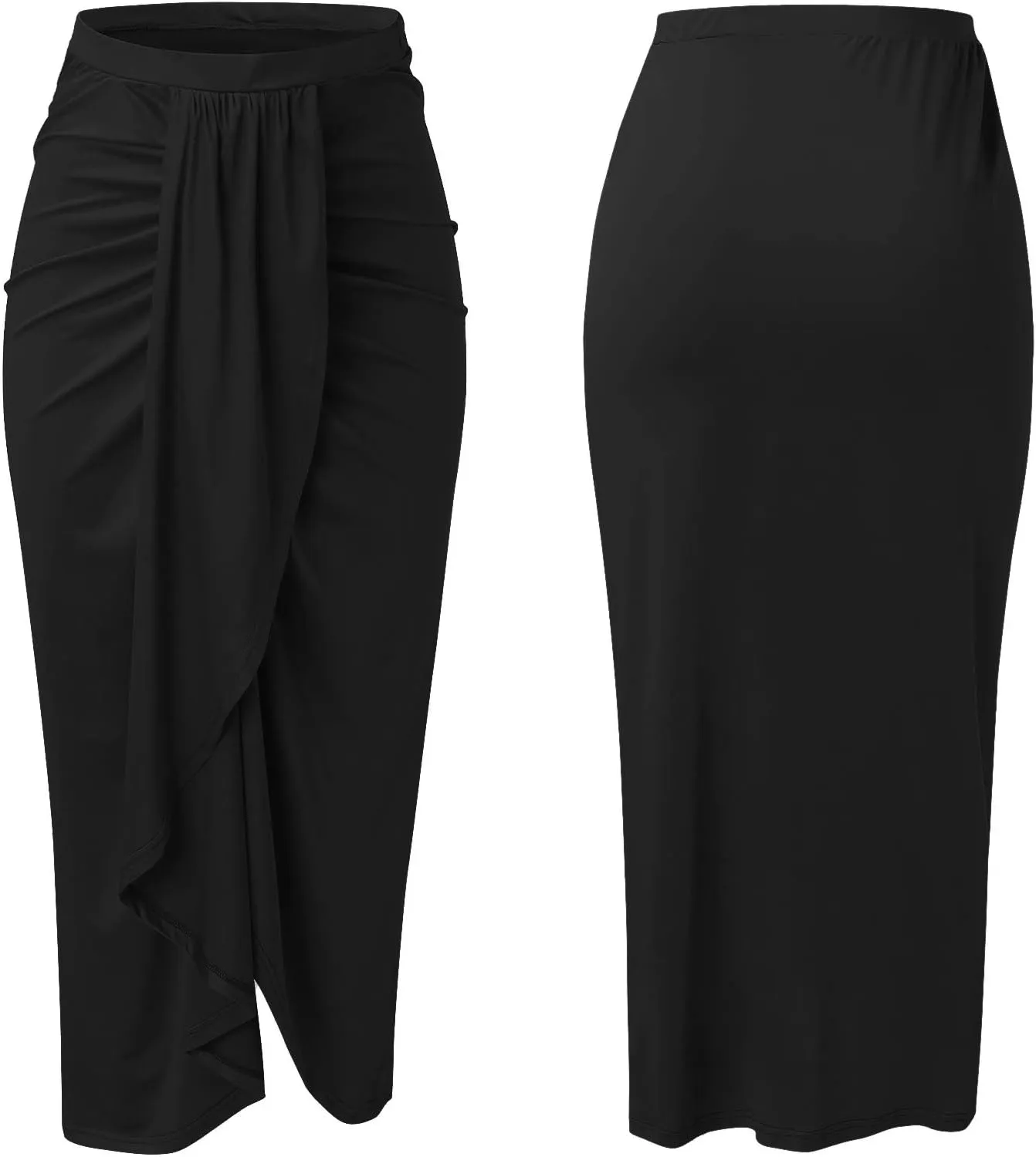 Women's Slit Ruched High Waisted Bodycon Maxi Skirt Summer Solid Draped Asymmetrical Hem Wrap Long Skirts Beach Clubwear 2024