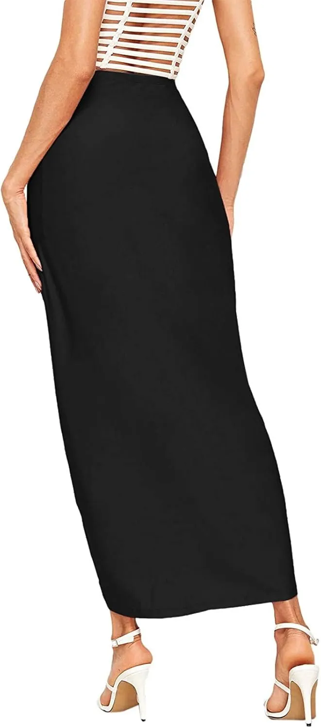 Women's Slit Ruched High Waisted Bodycon Maxi Skirt Summer Solid Draped Asymmetrical Hem Wrap Long Skirts Beach Clubwear 2024