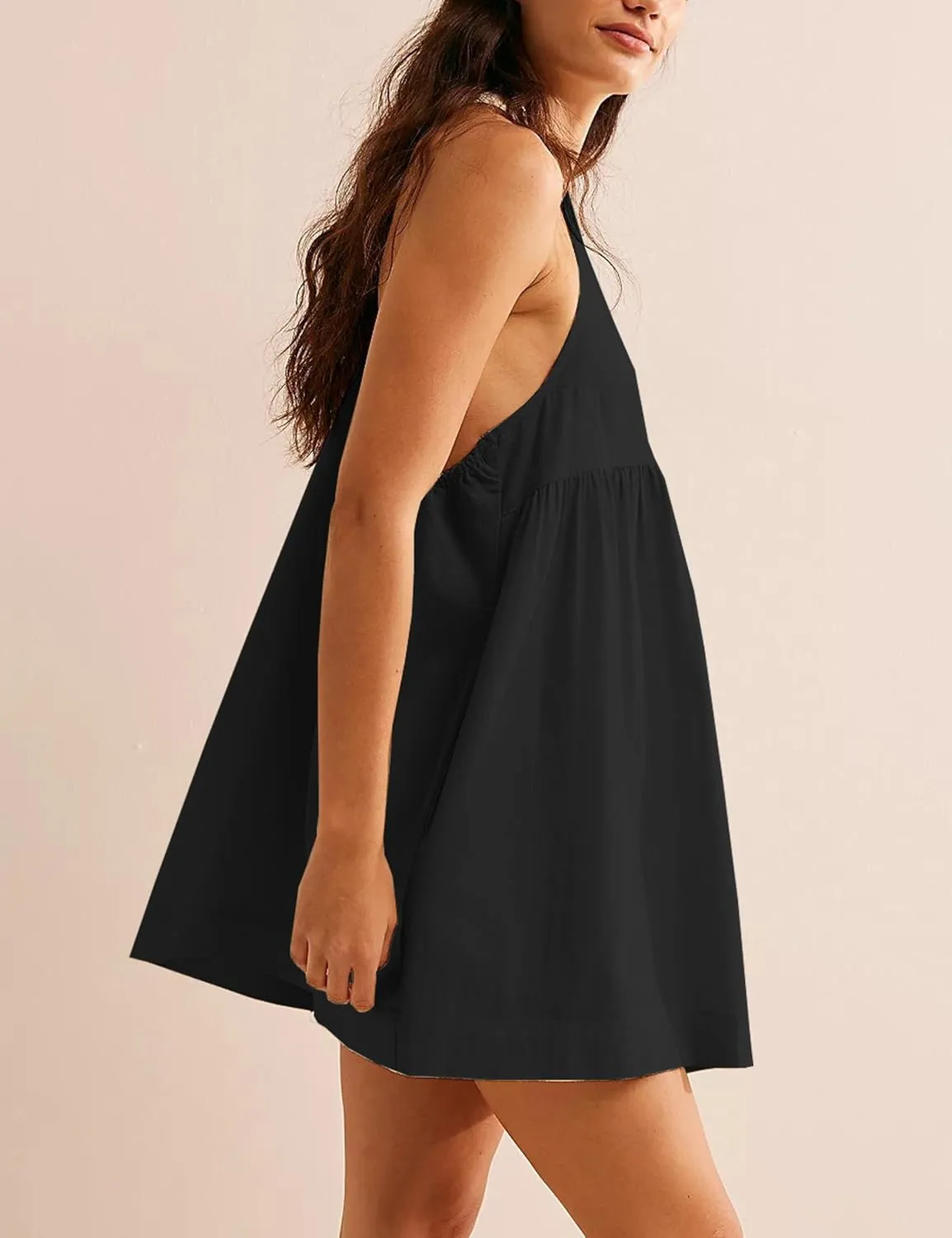 Womens Summer Dresses Sleeveless Square Neck Mini Dress Open Back Casual Babydoll Sundress