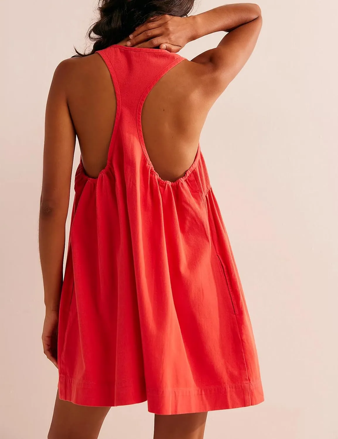 Womens Summer Dresses Sleeveless Square Neck Mini Dress Open Back Casual Babydoll Sundress