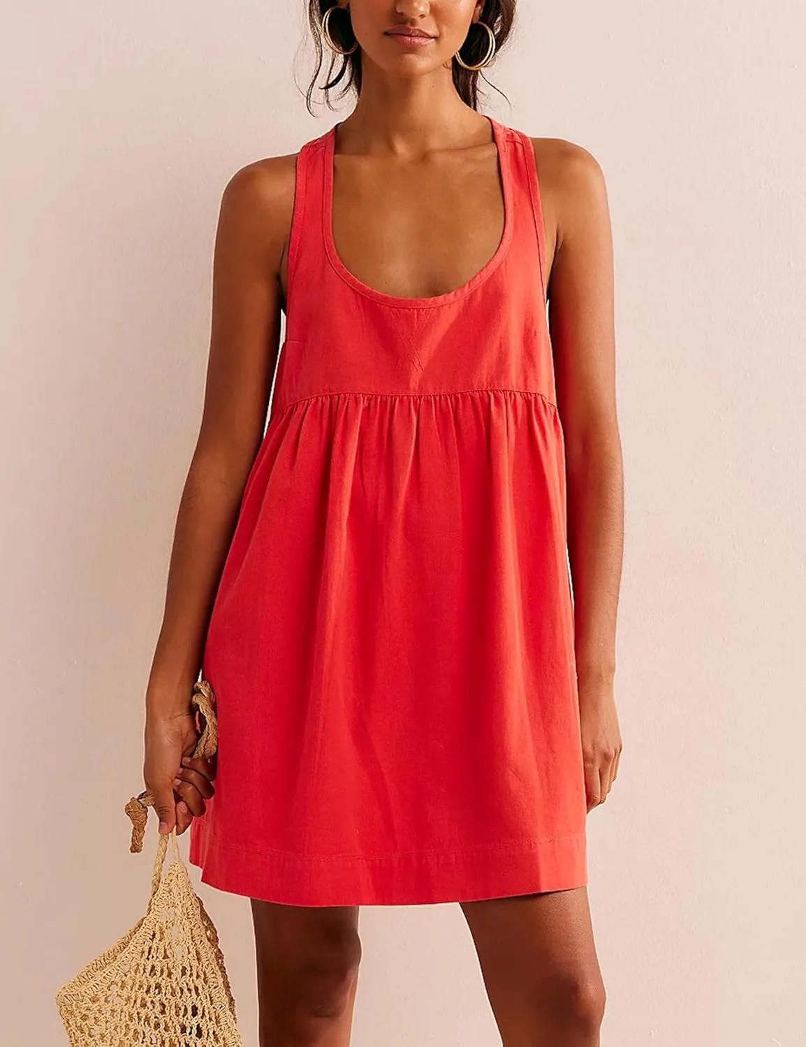 Womens Summer Dresses Sleeveless Square Neck Mini Dress Open Back Casual Babydoll Sundress