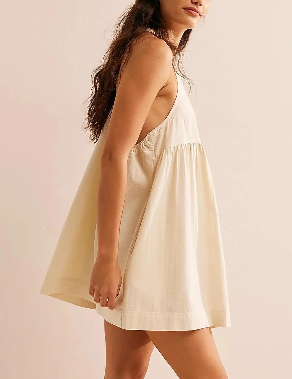Womens Summer Dresses Sleeveless Square Neck Mini Dress Open Back Casual Babydoll Sundress