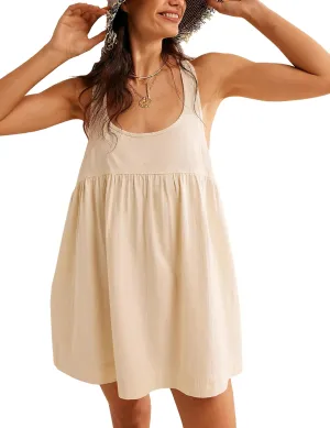 Womens Summer Dresses Sleeveless Square Neck Mini Dress Open Back Casual Babydoll Sundress