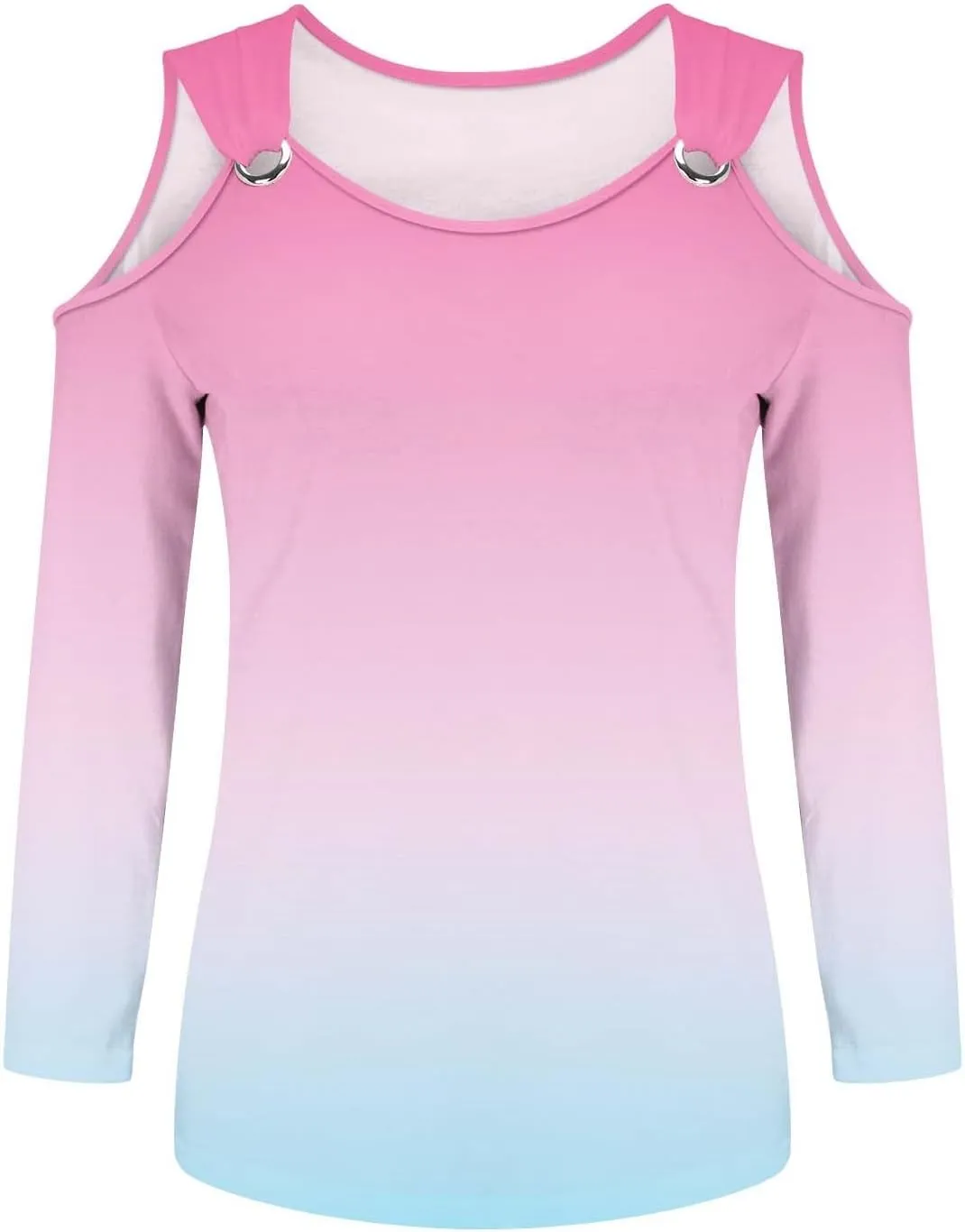 Women's Tops V Neck 3/4 Sleeve Shirts Casual Blouses Cold Shoulder Tops Basic Tees Floral Print Tshirts Spandex