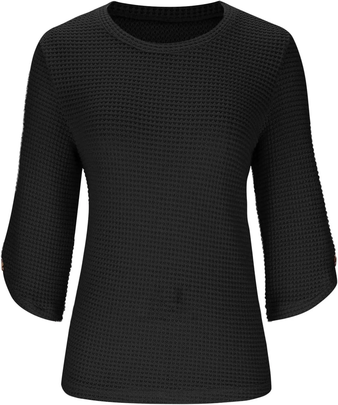 Womens Waffle Knit Shirts Fashion Short Sleeves with Button Crewneck Tunic Tops Casual Solid Loose Blouses Tees