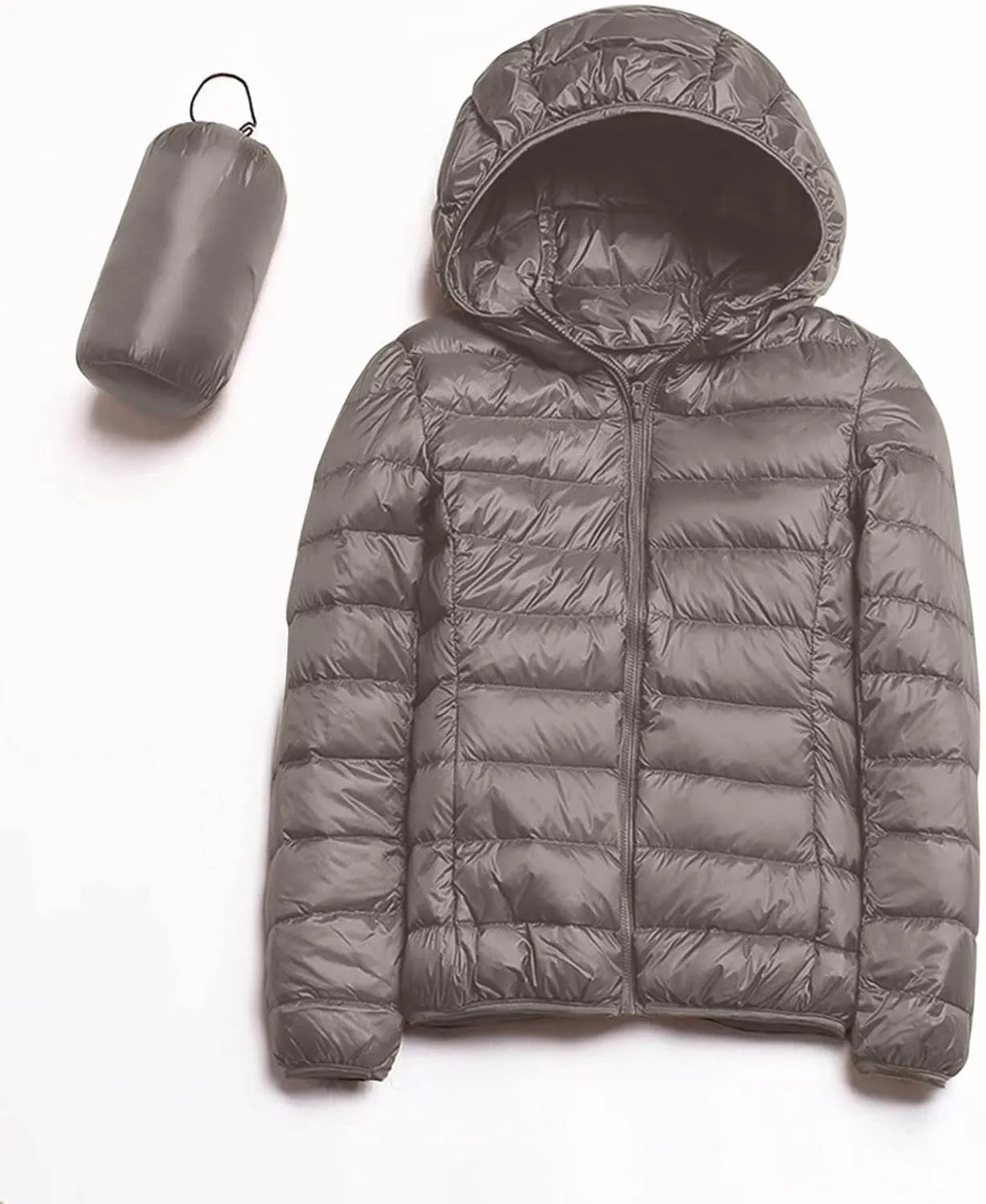 Womens Warm Lightweight Jacket Hooded Windproof Winter Coat With Recycled Insulation Slim Short Down Coat Outerwear