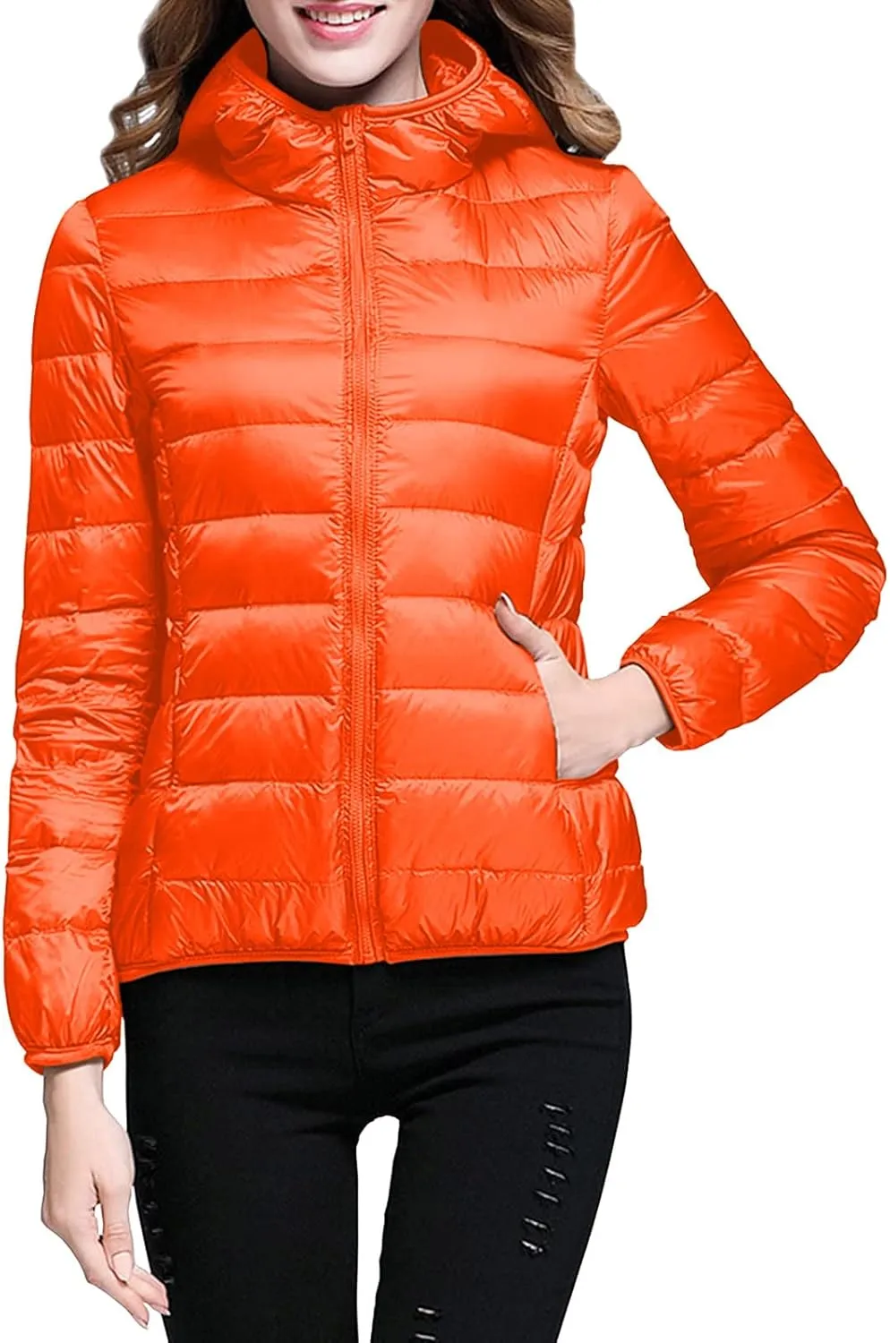 Womens Warm Lightweight Jacket Hooded Windproof Winter Coat With Recycled Insulation Slim Short Down Coat Outerwear