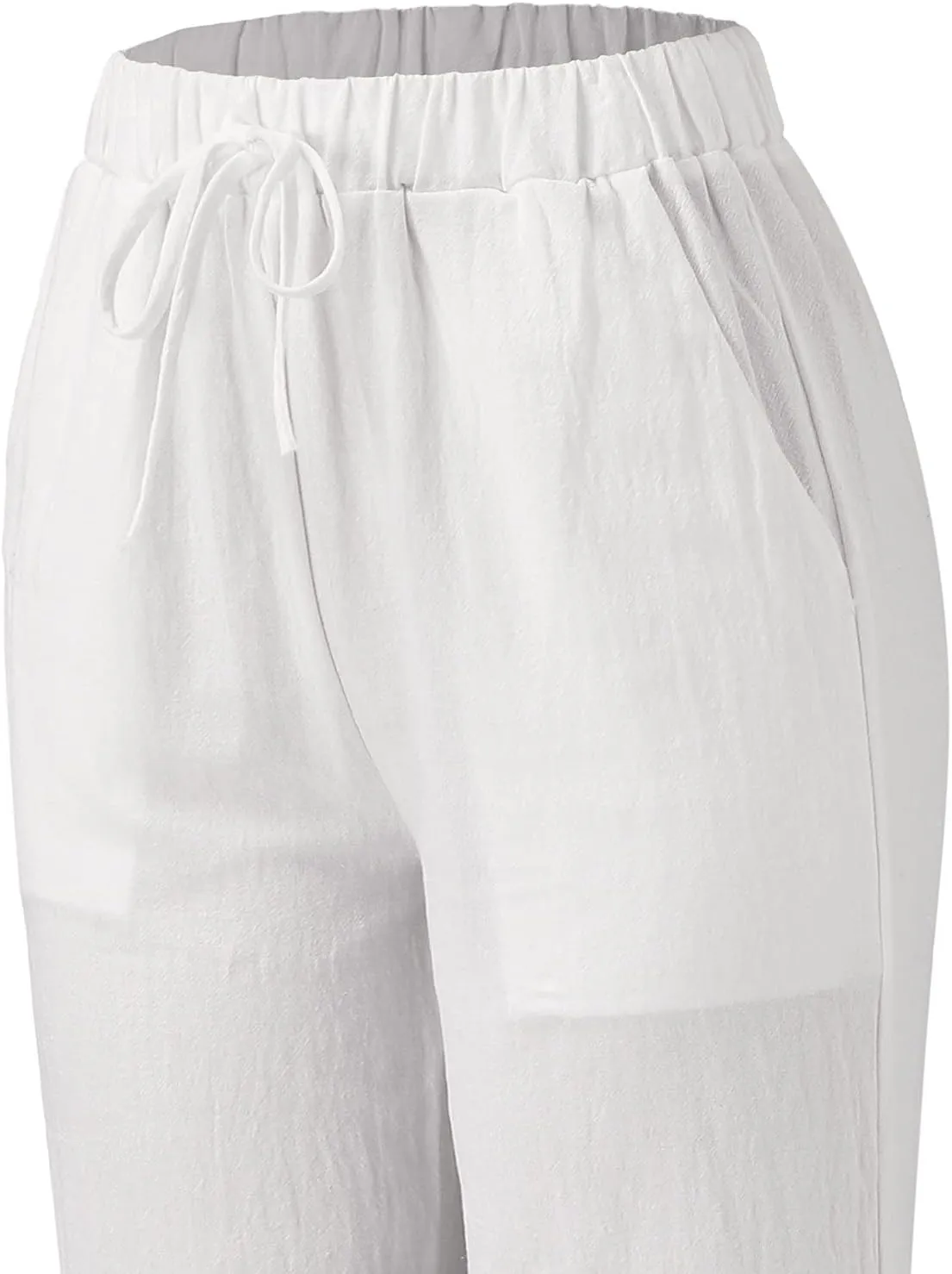 Womens Wide Leg Pants Cotton Linen High Waisted Yoga Pants with Pockets Stretch Workout Straight Leg Beach Lounge Work Pants