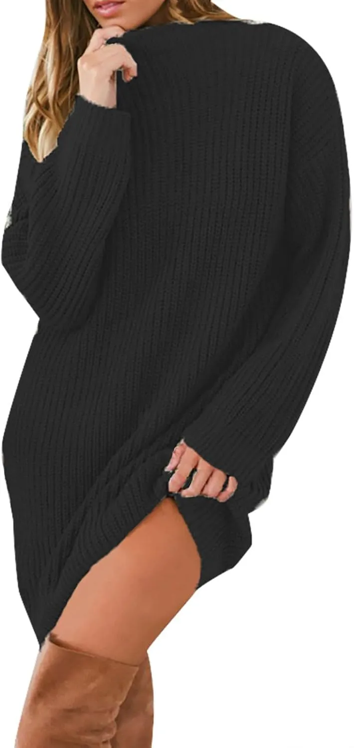Womens Winter Knitted Sweater Turtleneck Oversized Long Sleeve Sweater Dress 2024 Plus Size Tunic Pullover Fall Dress