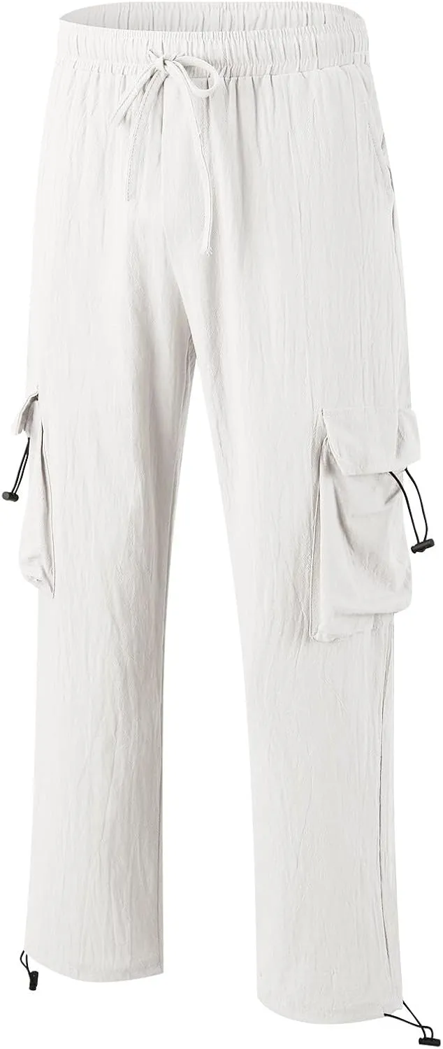 Work Pants for Men Slim Fit Mens Casual Workout Pants Relaxed Fit Comfy Lightweight Drawstring Chino Cargo Pants