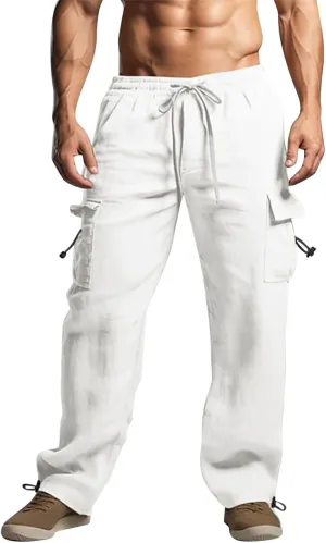 Work Pants for Men Slim Fit Mens Casual Workout Pants Relaxed Fit Comfy Lightweight Drawstring Chino Cargo Pants