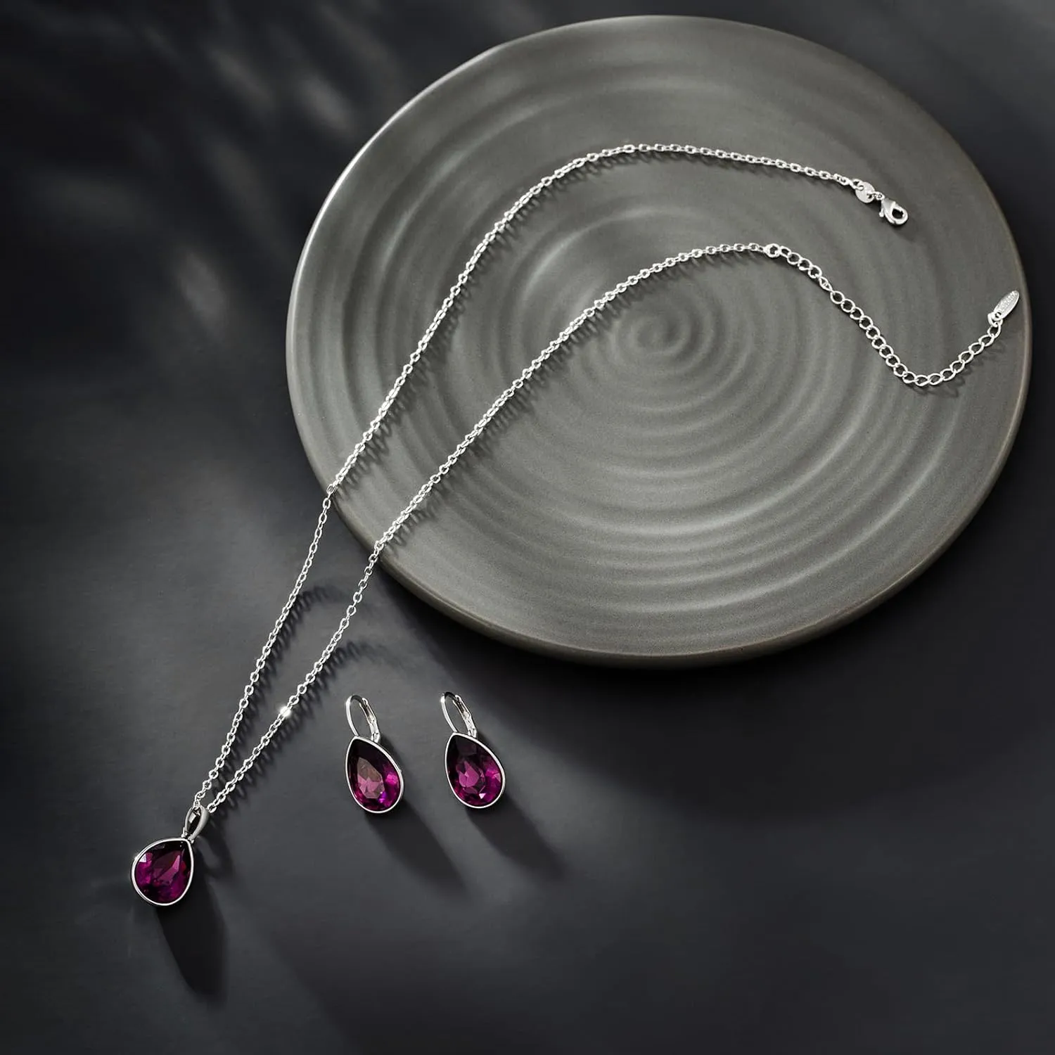 XUPING Birthstone Jewelry Set Necklace and Earrings Teardrop Pendant Crystal Set Gift for Women Wedding Party Accessories