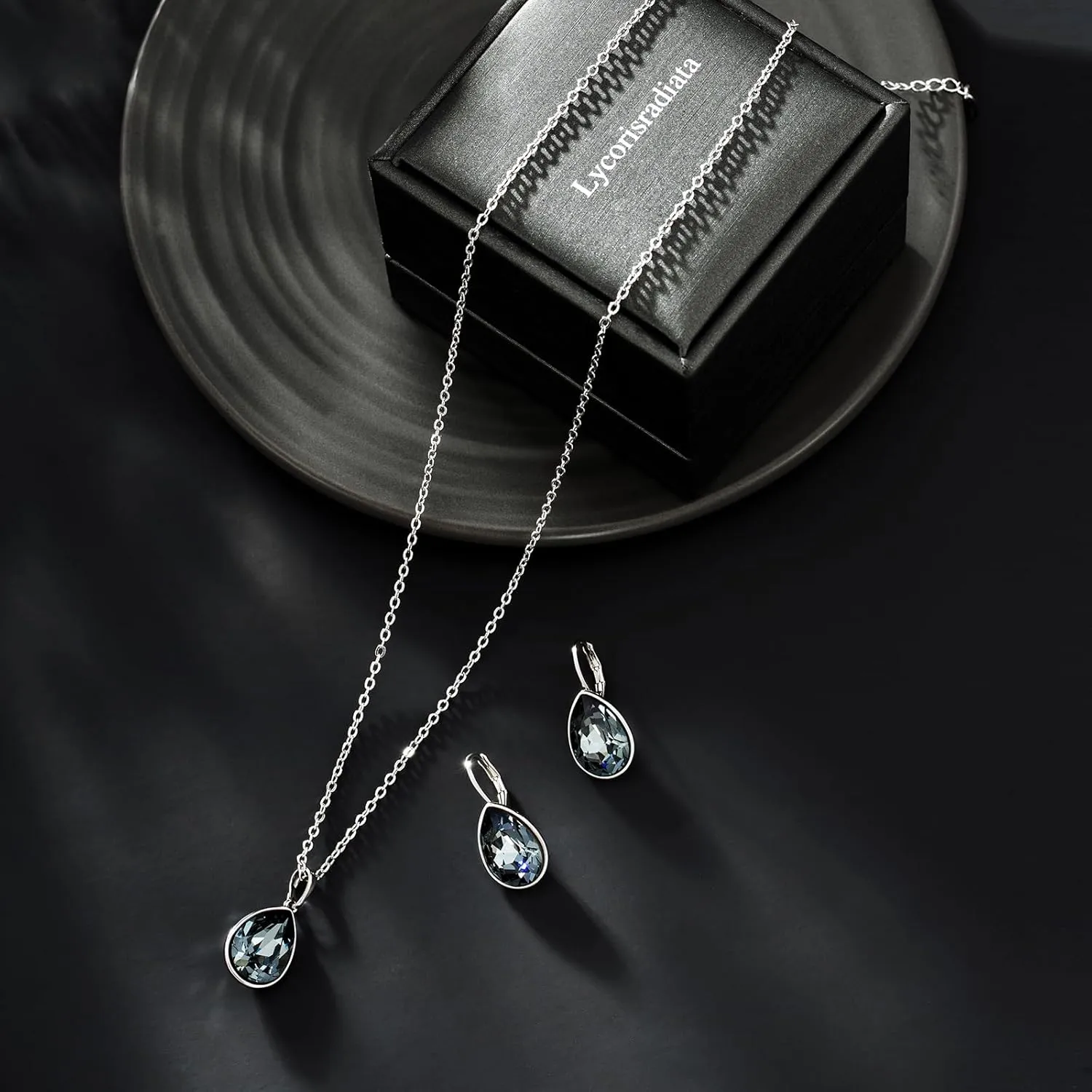 XUPING Birthstone Jewelry Set Necklace and Earrings Teardrop Pendant Crystal Set Gift for Women Wedding Party Accessories