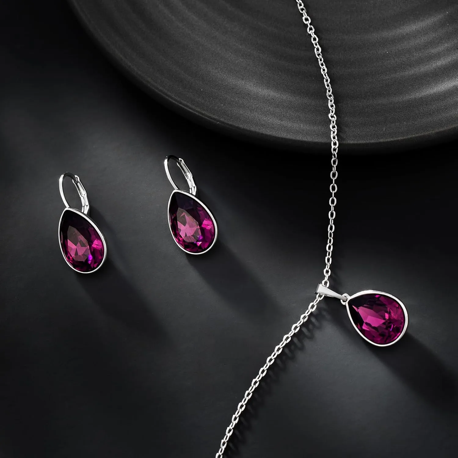 XUPING Birthstone Jewelry Set Necklace and Earrings Teardrop Pendant Crystal Set Gift for Women Wedding Party Accessories