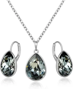 XUPING Birthstone Jewelry Set Necklace and Earrings Teardrop Pendant Crystal Set Gift for Women Wedding Party Accessories