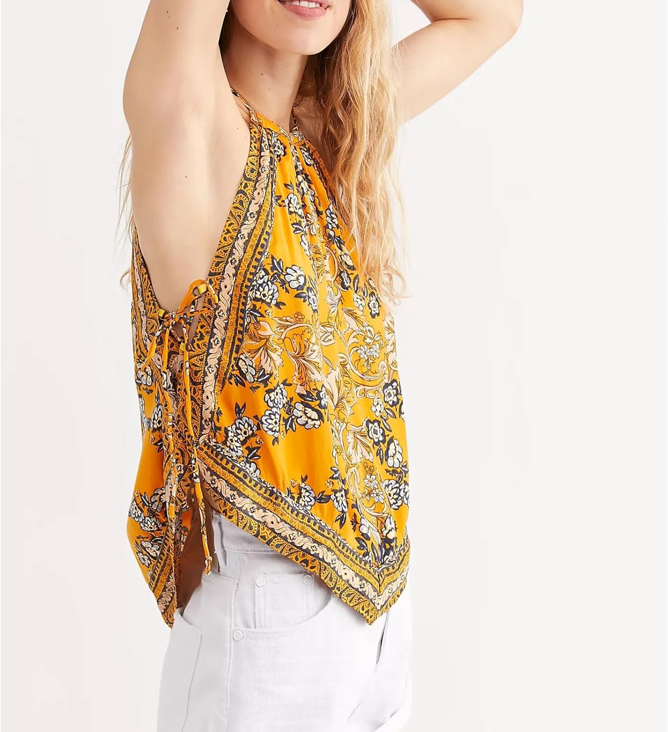 Y2k Boho Floral Halter Tank Top for Women Sleveeless Bandeau Crop Top Summer Aesthetic Going Out Cami Shirt